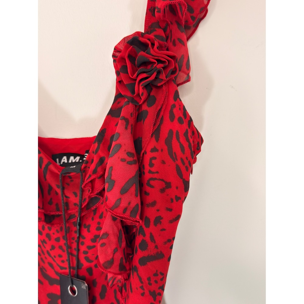 I.AM.GIA Julietta Mini Dress Red Leopard Mini Bodycon Chiffon Ruffle Medium - Picture 11 of 13